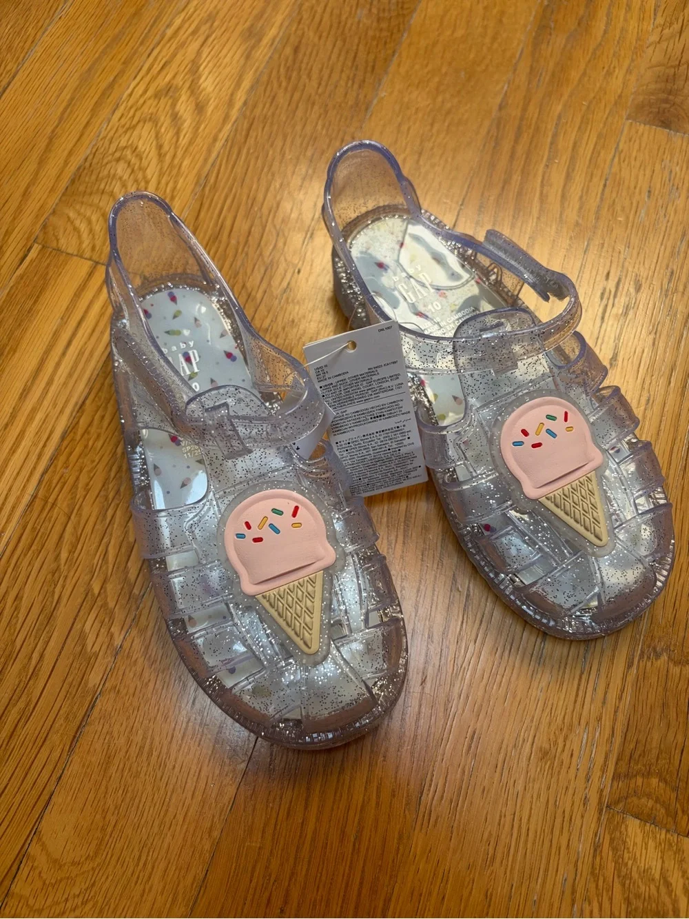 NWT GAP Kids Clear Glitter Jelly Sandals with Pink Ice Cream - Size 10